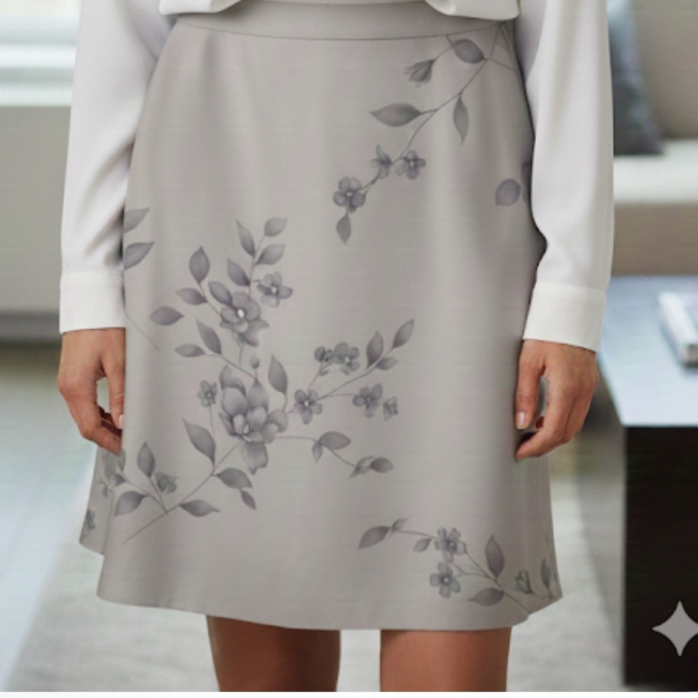 NWT Floral Gray Skirt(100% silk)